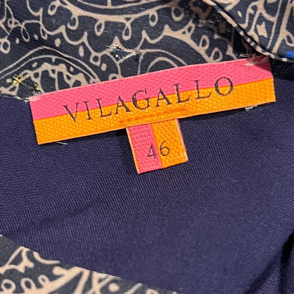 Vilagallo Dress Blue Paisley Art Lightweight Sheer Sleeves‎ Lined Pockets 14/46 - Picture 7 of 13